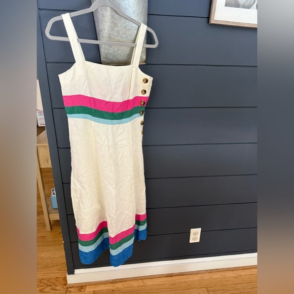 Boden UK10P US6P Linen Blend Willa Midi Dress Ivory Stripe - Picture 3 of 9